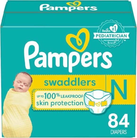 Pampers Swaddlers Diapers Newborn - Size 0, 84 Count, Ultra Soft Disposable Baby Diapers