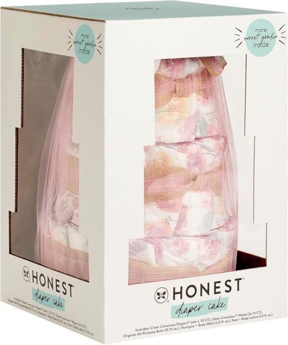 The Honest Company Diaper Cake | Clean Conscious Diapers, Baby Personal Care, Plant-Based Wipes | Rose Blossom | Regular, Size 1 (8-14 lbs), 35 Count - Image 6