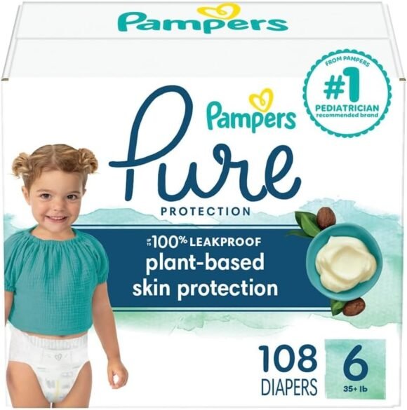 Pampers Pure Protection Diapers - Size 6, One Month Supply (108 Count), Hypoallergenic Premium Disposable Baby Diapers