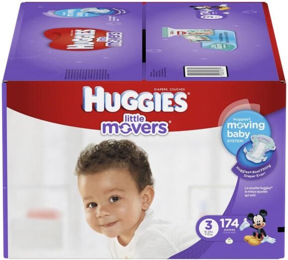 HUGGIES LITTLE MOVERS Active Baby Diapers, Size 3 (fits 16-28 lb.), 174 Ct, ECONOMY PLUS (Packaging May Vary)