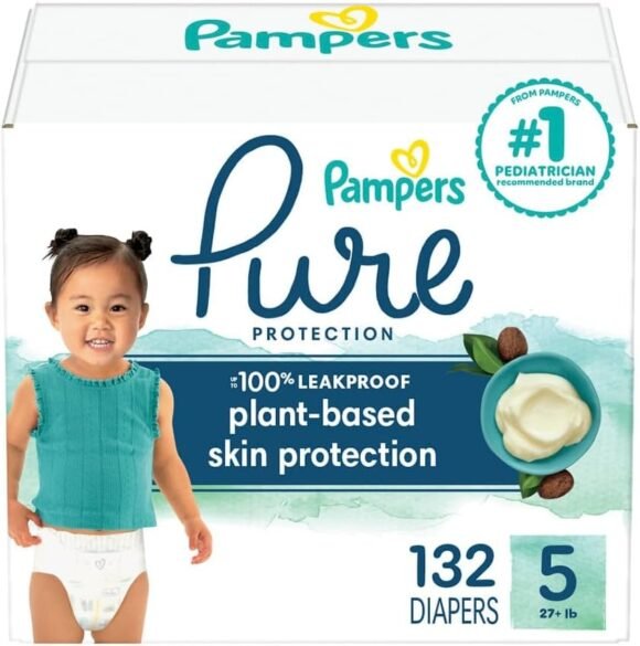 Pampers Pure Protection Diapers - Size 5, One Month Supply (132 Count), Hypoallergenic Premium Disposable Baby Diapers