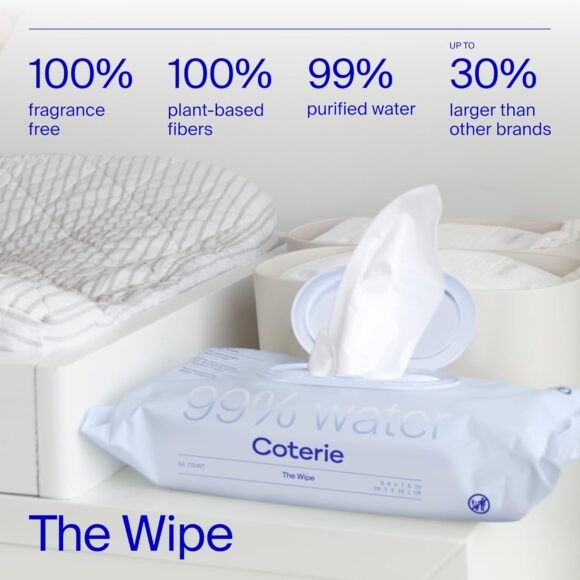 Coterie Baby Wipes, 16 Pack, 896 Count, Unscented Wipes, 99% Purified Water, Plastic-Free & Plant Derived Fibers, Fragrance Free Hypoallergenic Sensitive Skin Baby Essentials, Clean Ingredients - Image 3