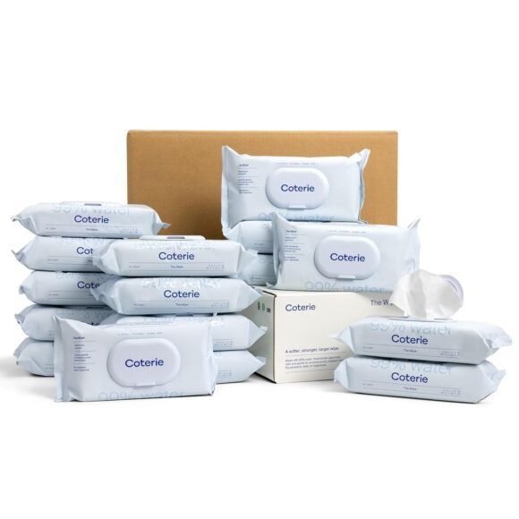 Coterie Baby Wipes, 16 Pack, 896 Count, Unscented Wipes, 99% Purified Water, Plastic-Free & Plant Derived Fibers, Fragrance Free Hypoallergenic Sensitive Skin Baby Essentials, Clean Ingredients