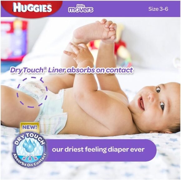 HUGGIES LITTLE MOVERS Active Baby Diapers, Size 3 (fits 16-28 lb.), 174 Ct, ECONOMY PLUS (Packaging May Vary) - Image 2