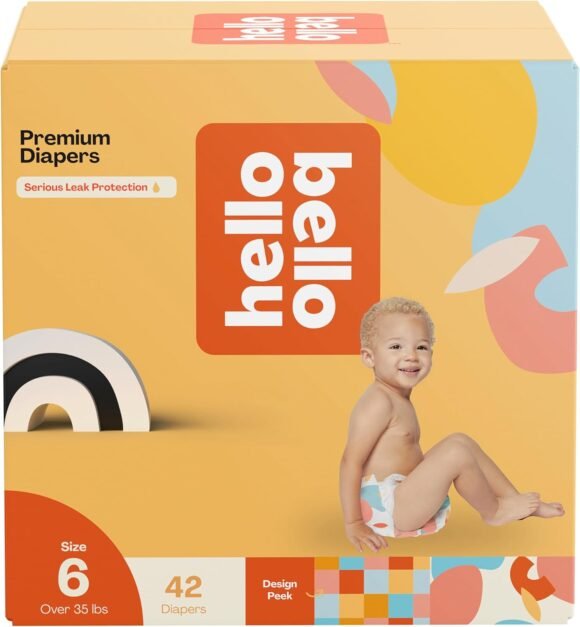 Hello Bello Premium Diapers Size 6, Honeysuckle Designs, 42ct Club Box - Hypoallergenic and Extra Absorbent