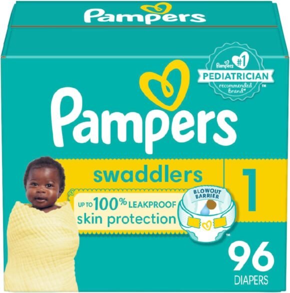 Pampers Swaddlers Diapers - Size 1, 96 Count, Ultra Soft Disposable Baby Diapers