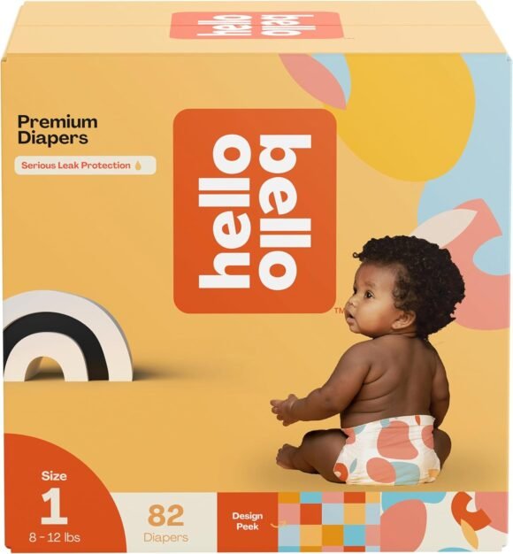 Hello Bello Premium Diapers Size 1, Honeysuckle Designs, 82ct Club Box - Hypoallergenic and Extra Absorbent