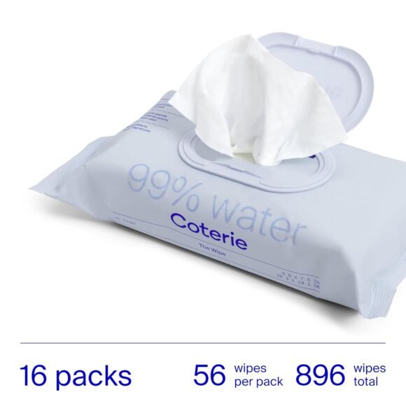 Coterie Baby Wipes, 16 Pack, 896 Count, Unscented Wipes, 99% Purified Water, Plastic-Free & Plant Derived Fibers, Fragrance Free Hypoallergenic Sensitive Skin Baby Essentials, Clean Ingredients - Image 4