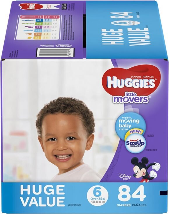 HUGGIES LITTLE MOVERS Diapers, Size 6 (35+ lb.), 84 Ct., HUGE PACK (Packaging May Vary), Baby Diapers for Active Babies