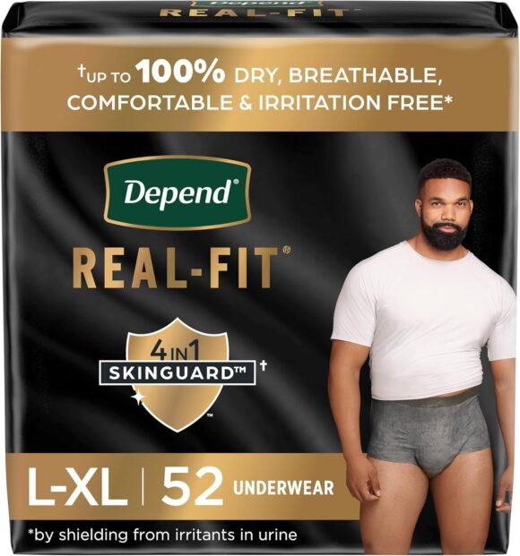 Depend Real Fit Incontinence Underwear for Men, Disposable, Maximum Absorbency, Small/Medium, Grey, 52 Count (2 Packs of 26), Packaging May Vary