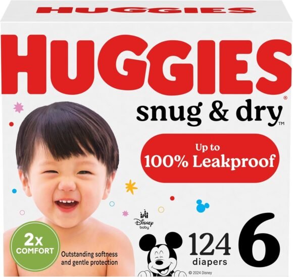 Huggies Size 6 Diapers, Snug & Dry Baby Diapers, Size 6 (35+ lbs), 124 Count (2 Packs of 62, Packaging May Vary