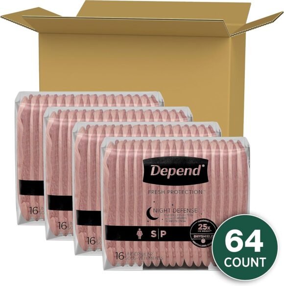 Depend Night Defense Adult Incontinence & Postpartum Bladder Leak Underwear for Women, Disposable, Overnight, Small, Blush, 64 Count (4 Packs of 16), Packaging May Vary - Image 2