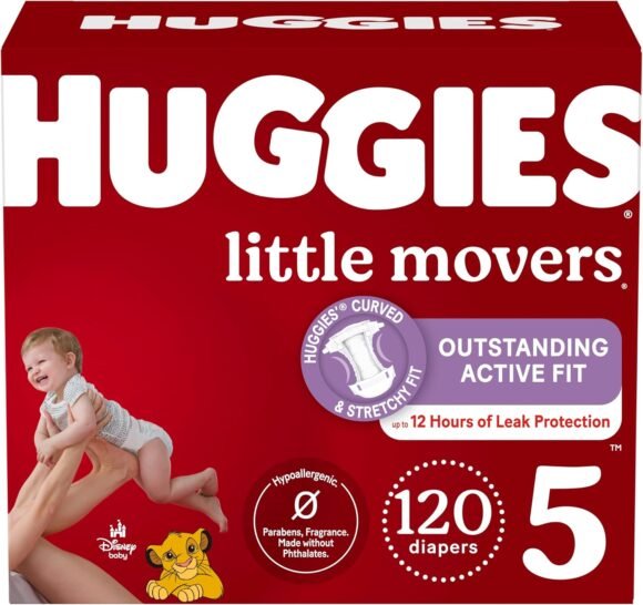 Huggies Size 5 Diapers, Little Movers Baby Diapers, Size 5 (27+ lbs), 120 Count (2 Packs of 60)