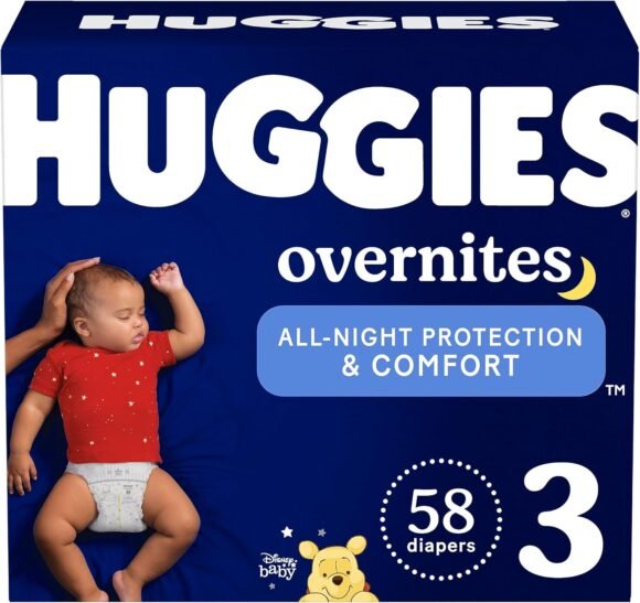 Huggies Size 3 Overnites Baby Diapers: Overnight Diapers, Size 3 (16-28 lbs), 58 Ct