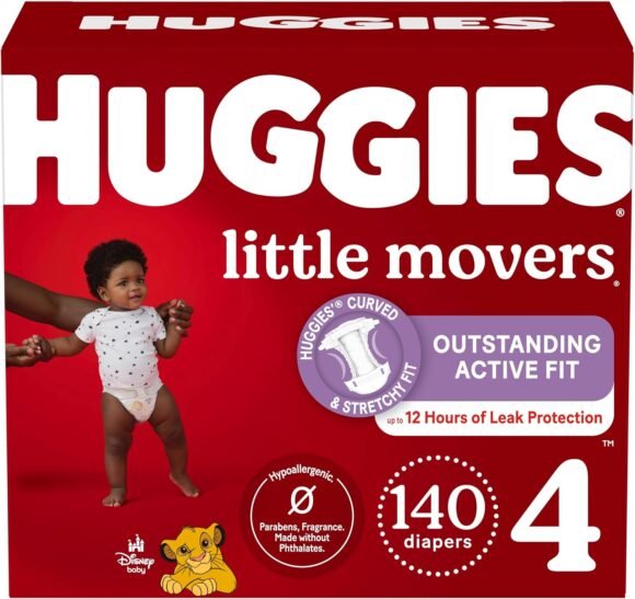 Huggies Size 4 Diapers, Little Movers Baby Diapers, Size 4 (22-37 lbs), 140 Ct (2 Packs of 70)