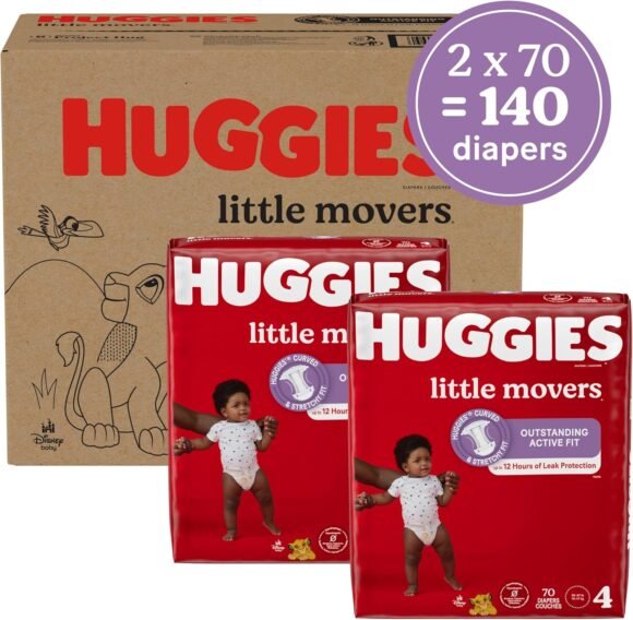 Huggies Size 4 Diapers, Little Movers Baby Diapers, Size 4 (22-37 lbs), 140 Ct (2 Packs of 70) - Image 2