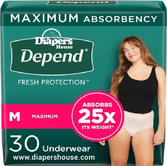 Depend Women’s Disposable Underwear – Medium, Blush, 30 Count – Maximum Protection for Bladder Leaks & Postpartum Care