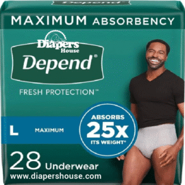 Depend Men's Incontinence Underwear – Large, 28 Count, Grey – Maximum Absorbency Disposable Briefs