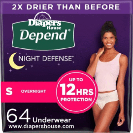 Depend Night Defense Women's Incontinence & Postpartum Underwear – Small, 64 Count (4 Packs of 16) – Overnight Leak Protection in Blush