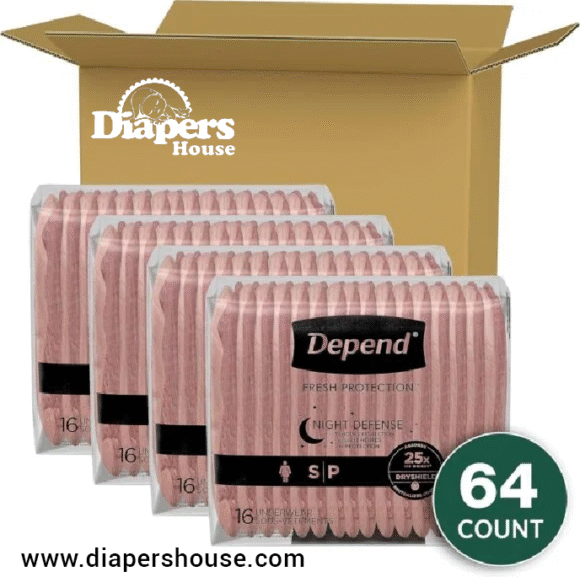 Depend Night Defense Women's Incontinence & Postpartum Underwear – Small, 64 Count (4 Packs of 16) – Overnight Leak Protection in Blush - Image 2