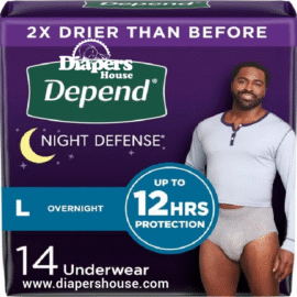 Depend Night Defense Men’s Incontinence Underwear – Large, 14 Count, Grey – Disposable Overnight Protection