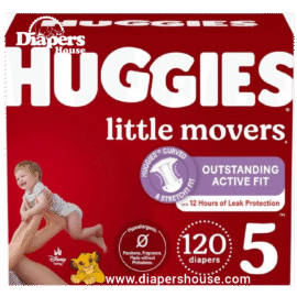 Huggies Little Movers, Size 5 Diapers for 27+ lbs Toddlers – 2 Packs of 60 (Total 120 Diapers)