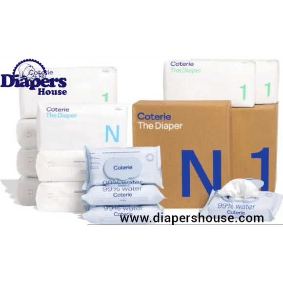 Coterie Baby Diaper & Wipe Set, Size 1 (198 Diapers) & Newborn (93 Diapers) with 4 Wipe Packs (224 Wipes) – Made with Plant-Based Ingredients, Hypoallergenic for Delicate Skin