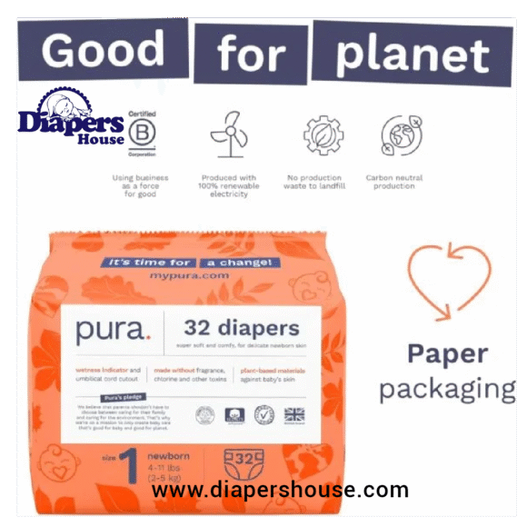 Pura Hypoallergenic Baby Diapers, Size 1 (4-11 lbs), Newborn-Friendly, Chlorine-Free, Soft Organic Cotton, Wetness Indicator, Ideal for Sensitive Skin, 96 Count (3 Packs) - Image 4