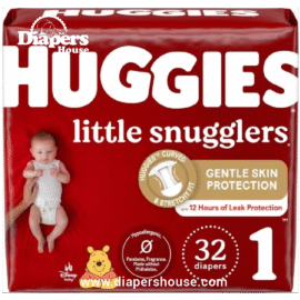 Huggies Little Snugglers Diapers, Size 1 (8–14 lbs), 32-Count Pack – Soft and Gentle for Newborns