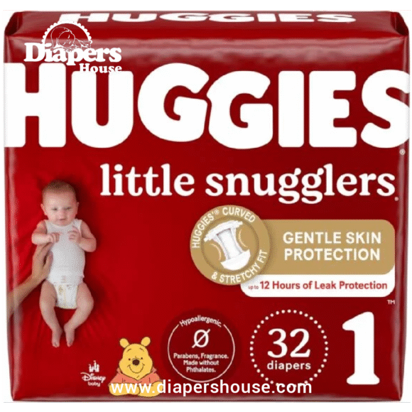 Huggies Little Snugglers Diapers, Size 1 (8–14 lbs), 32-Count Pack – Soft and Gentle for Newborns