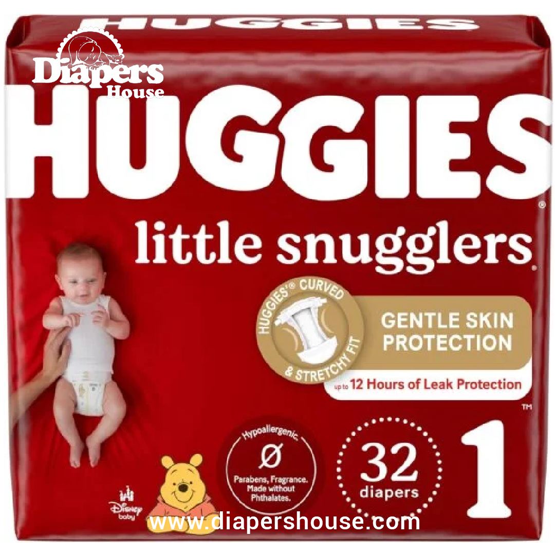 Huggies Little Snugglers Diapers, Size 1 (8–14 lbs), 32-Count Pack – Soft and Gentle for Newborns