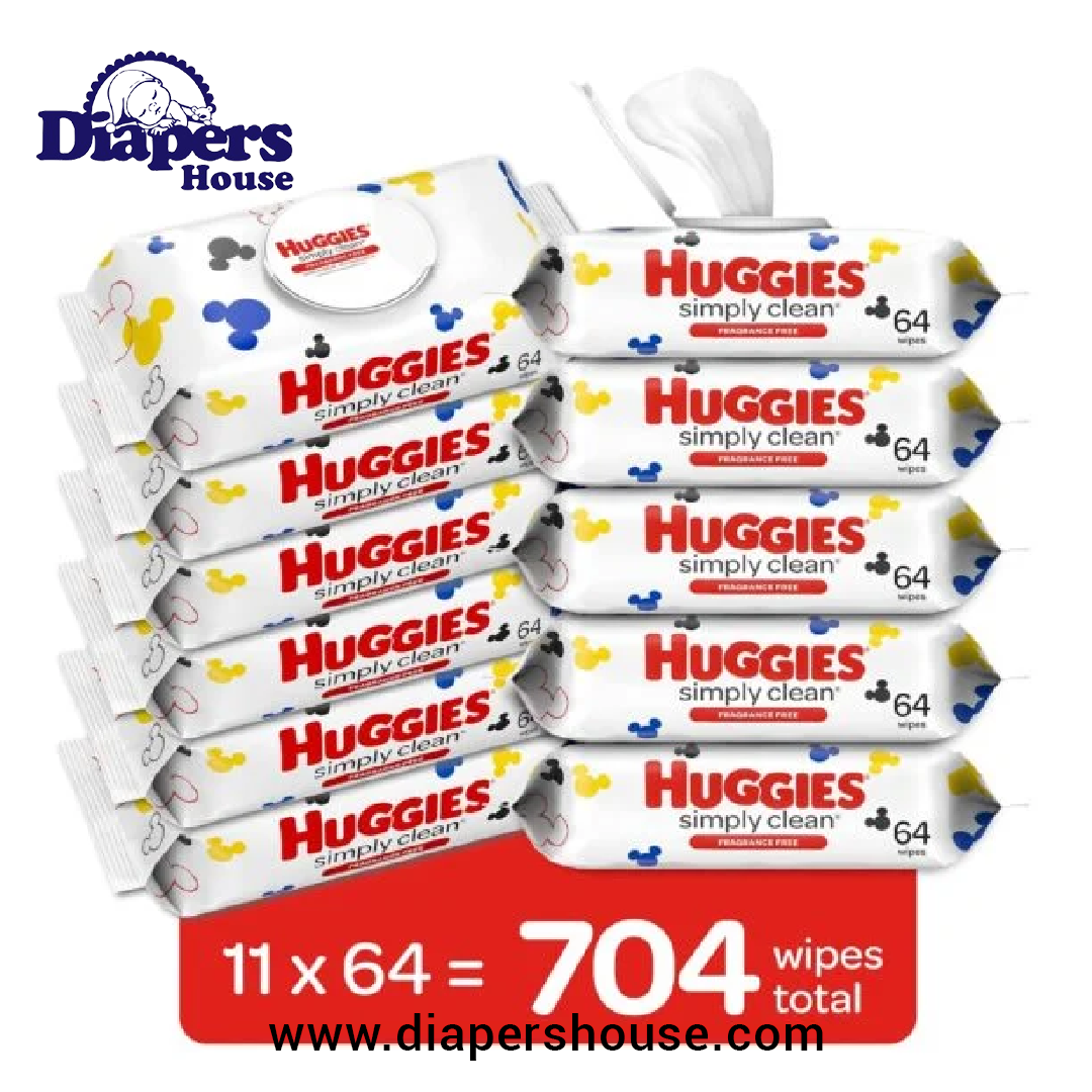 Huggies Simply Clean Unscented Baby Wipes, 11 Flip-Top Packs (704 Wipes) – Gentle, Fragrance-Free Cleaning, Packaging May Vary - Image 2