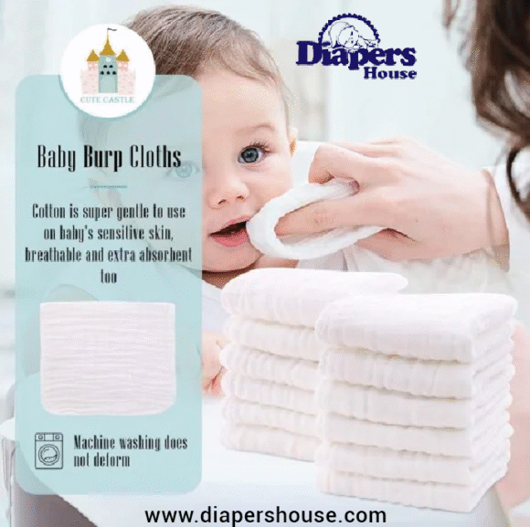 Cute Castle 12-Pack Baby Burp Cloth Set – Extra-Soft Cotton Muslin Towels for Spit-Up and Messes – Oversized 20"x10" Newborn Essentials for Boys, Girls & Unisex – Classic White - Image 3