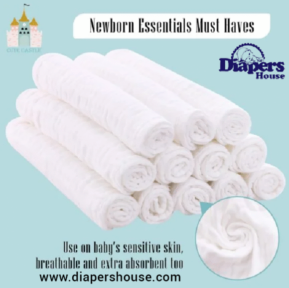 Cute Castle 12-Pack Baby Burp Cloth Set – Extra-Soft Cotton Muslin Towels for Spit-Up and Messes – Oversized 20"x10" Newborn Essentials for Boys, Girls & Unisex – Classic White - Image 5