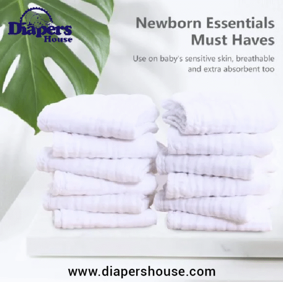SWEET DOLPHIN 12-Pack Baby Muslin Burp Cloths – Soft & Absorbent 100% Cotton, 20"x10" Size, Perfect for Boys & Girls – Ideal for Newborns, Milk Spit-Up & Baby Registry Gifts – White - Image 3