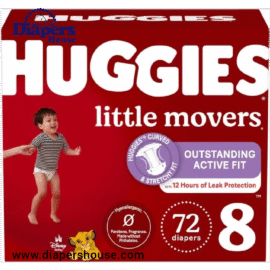 Huggies Little Movers Diapers, Size 8 (For 46+ lbs), 72 Count – Ideal for Growing Toddlers