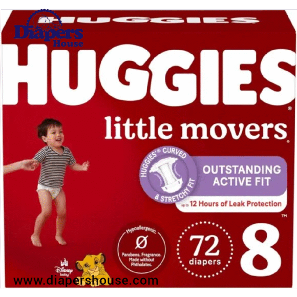 Huggies Little Movers Diapers, Size 8 (For 46+ lbs), 72 Count – Ideal for Growing Toddlers