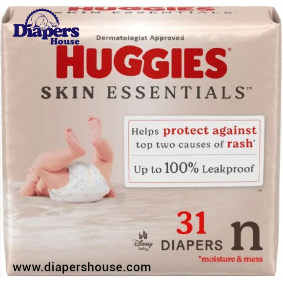 Huggies Skin Essentials Newborn Diapers, Size Newborn (6-9 lbs), 31 Count – Soft & Protective for Baby’s Sensitive Skin