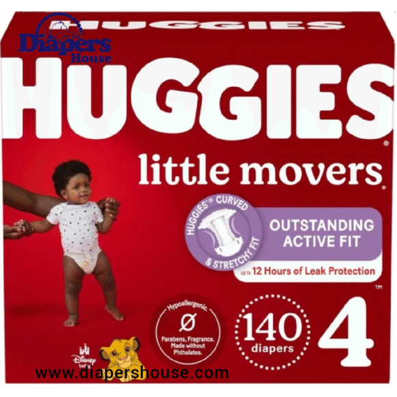 Huggies Little Movers Baby Diapers, Size 4 (22–37 lbs), 140 Count (2 Packs of 70)