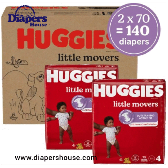 Huggies Little Movers Baby Diapers, Size 4 (22–37 lbs), 140 Count (2 Packs of 70) - Image 2