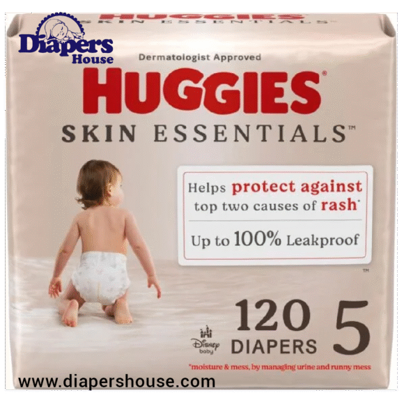 Huggies Skin Essentials Baby Diapers, Size 5 (27+ lbs), 120 Count (2 Packs of 60)