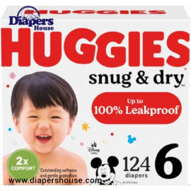 Huggies Snug & Dry Diapers, Size 6 for Babies 35+ lbs – 124 Count (2 x 62), Packaging May Vary