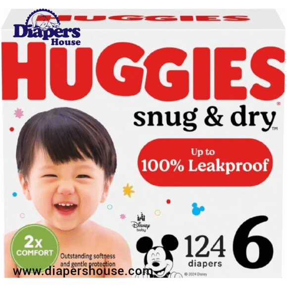 Huggies Snug & Dry Diapers, Size 6 for Babies 35+ lbs – 124 Count (2 x 62), Packaging May Vary