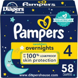 Pampers Swaddlers Overnight Diapers – Size 4, 58 Count – Nighttime Protection, Soft Disposable Baby Diapers