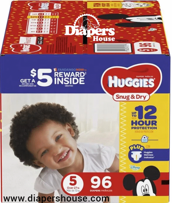 HUGGIES Snug & Dry Diapers, Size 5 – 96 Count Giga Pack for Maximum Protection (Packaging May Vary)