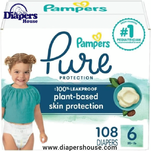 Pampers Pure Protection Diapers – Size 6, 108 Count Monthly Supply – Gentle, Hypoallergenic Disposable Diapers for Toddlers
