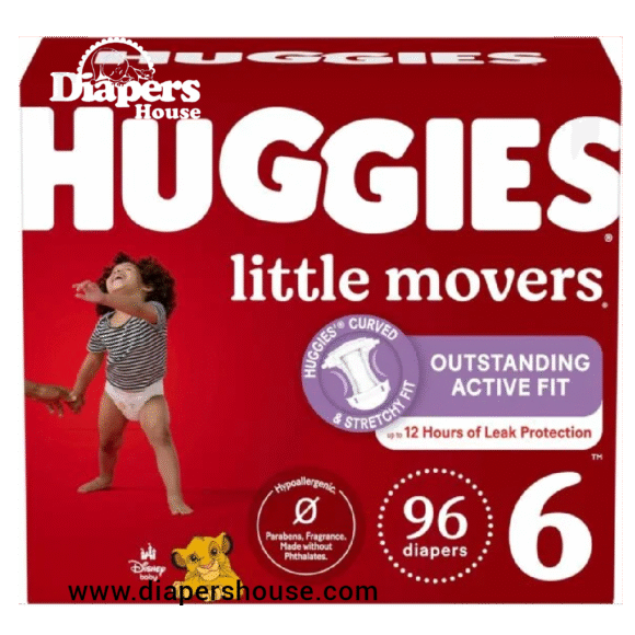 Huggies Little Movers Diapers – Size 6 (35+ lbs), 96 Count | Secure Fit for Active Babies, 2 Packs of 48
