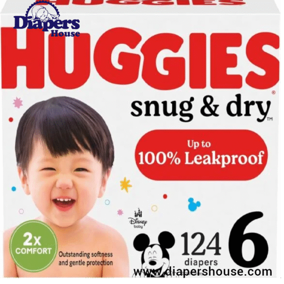 Huggies Snug & Dry Diapers, Size 6 (35+ lbs), 124 Count – 2 Packs of 62, Leak Protection for Active Toddlers