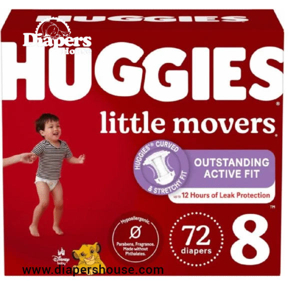 Huggies Little Movers Diapers, Size 8 (46+ lbs), 72 Count – Perfect Fit for Growing Toddlers