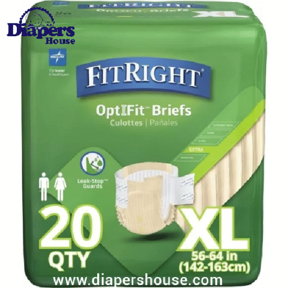 OptiFit Extra+ Incontinence Briefs for Adults – XL Disposable Diapers with Adjustable Tabs & Leak Barriers, Moderate Absorbency, 20-Pack (Fits 56"–64")